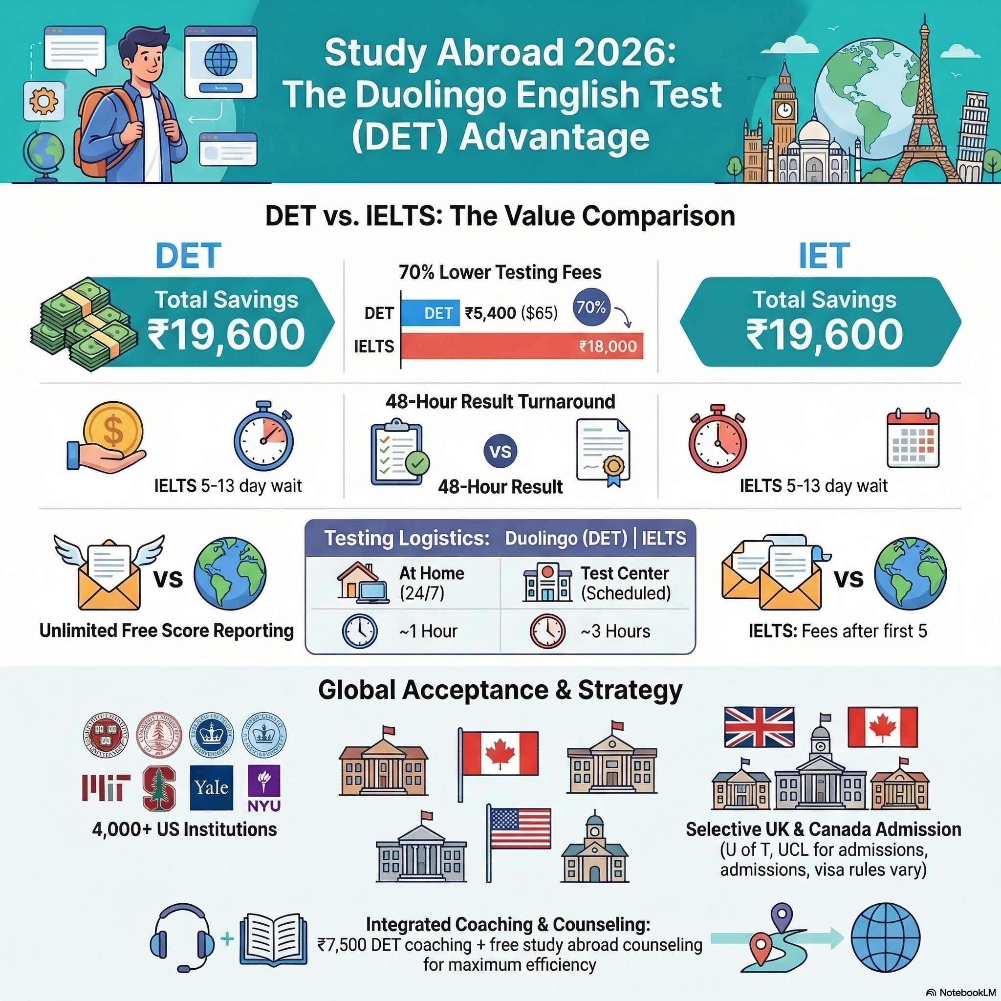 Study Abroad Without IELTS 2026 | DET | EEC