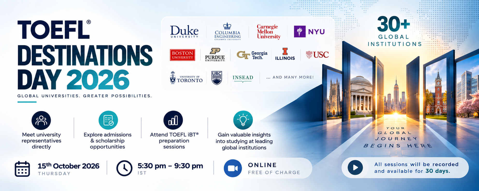 TOEFL Destinations Day 2026 - FREE virtual event bringing together 30+ leading global institutions
