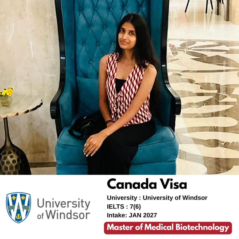 EEC student's Canada study visa approved — University of Windsor, Master of Medical Biotechnology, IELTS 7 overall, January 2027 intake