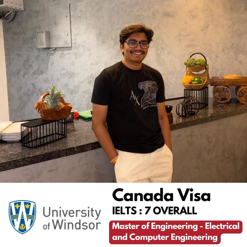 EEC student's Canada study visa approved — University of Windsor, Master of Engineering in Electrical and Computer Engineering, IELTS 7 overall