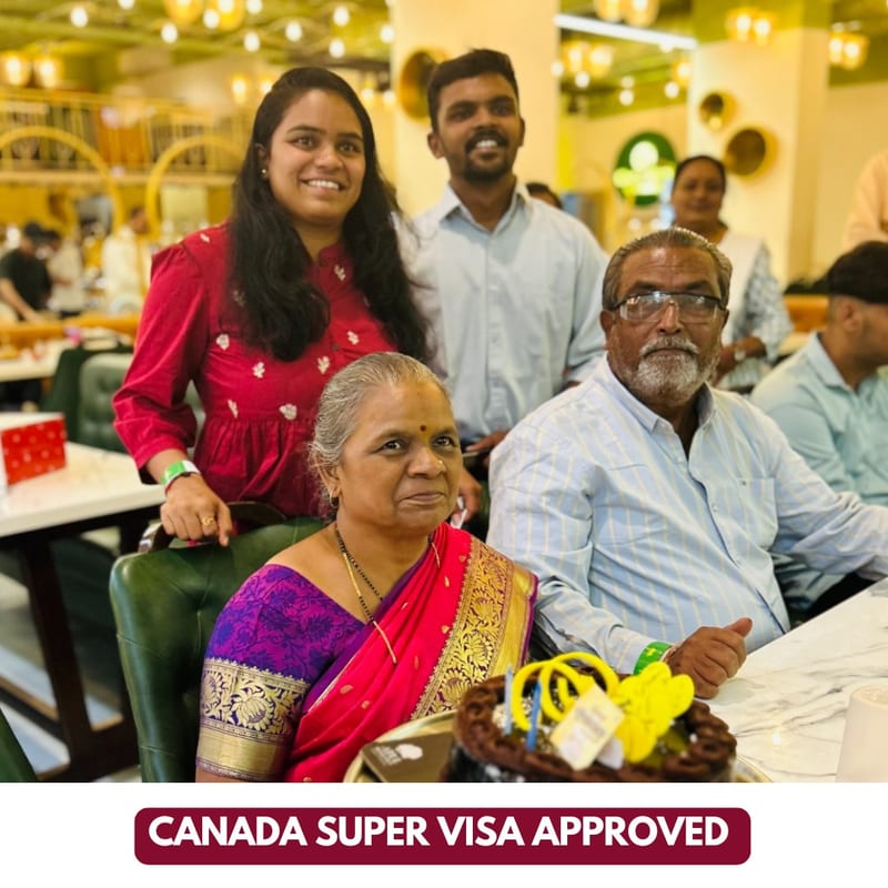Canada Super Visa approved for an EEC applicant's parents, celebrating with family
