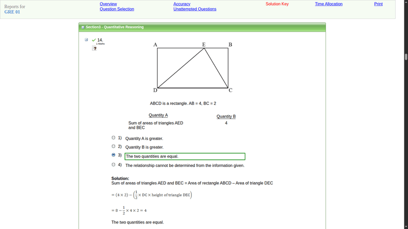 11. question type 1 answers an explanation — gre software demo screenshots