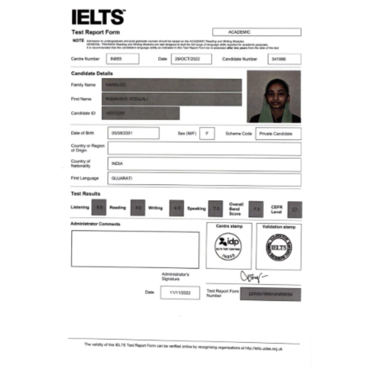 55 — ielts students real results scorecards
