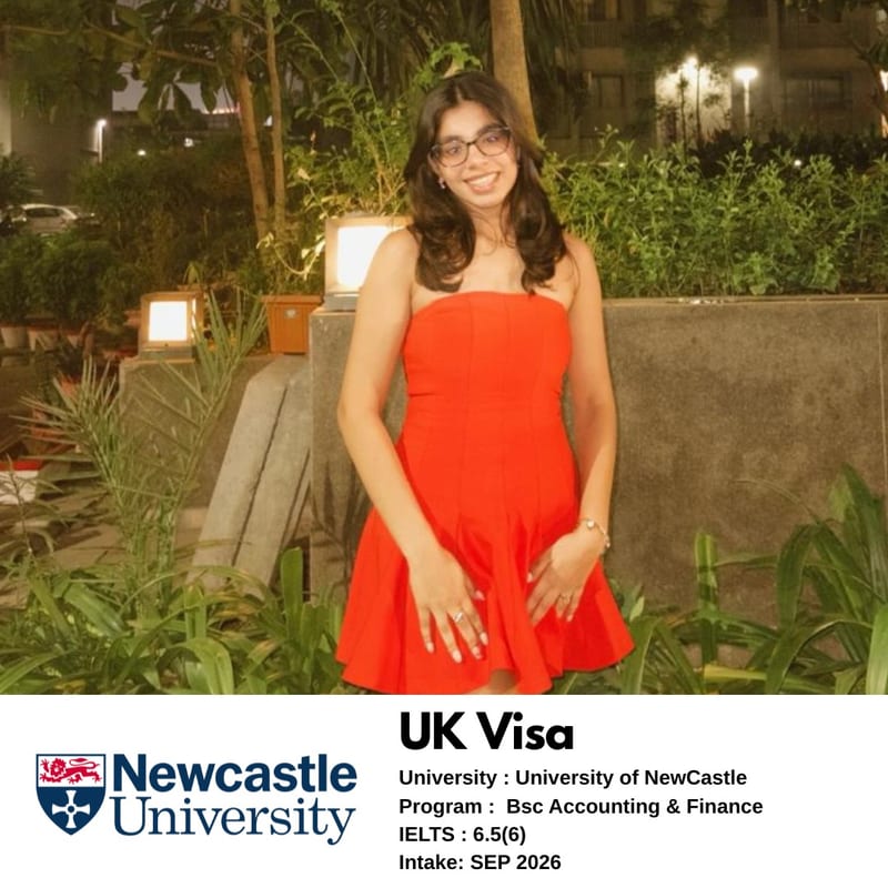 EEC IELTS student scored 6.5 overall and got their UK student visa for BSc Accounting and Finance at Newcastle University