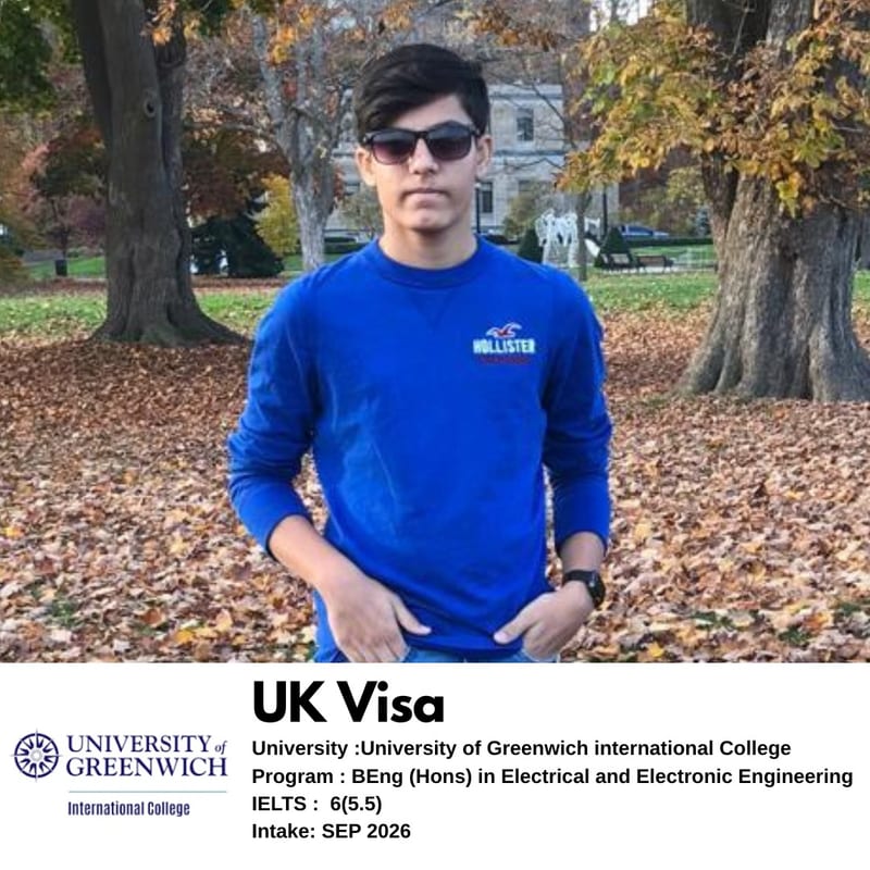 EEC IELTS student scored 6 overall and got their UK student visa for BEng (Hons) Electrical and Electronic Engineering at University of Greenwich International College