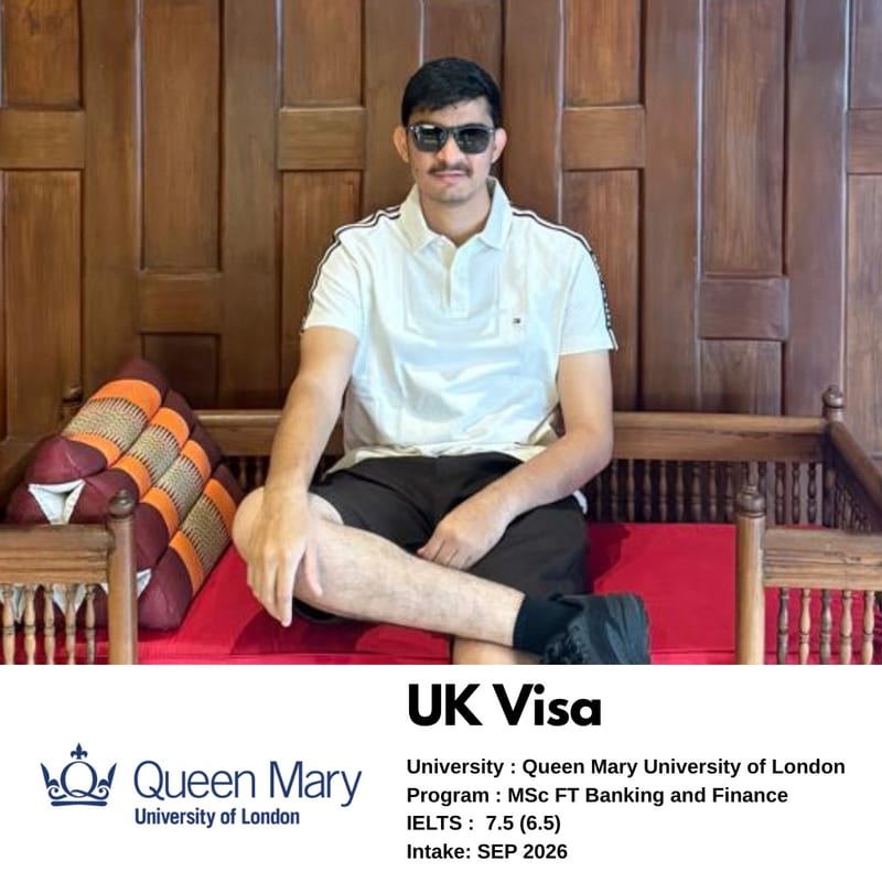 EEC IELTS student scored 7.5 overall and got their UK student visa for MSc Banking and Finance at Queen Mary University of London