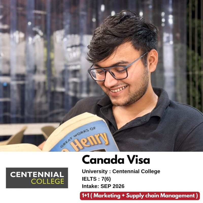 EEC IELTS student scored 7 overall and got their Canada study visa for 1+1 Marketing and Supply Chain Management at Centennial College
