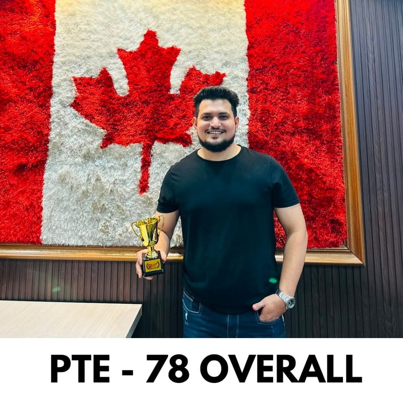 EEC student holding their trophy after scoring PTE 78 overall