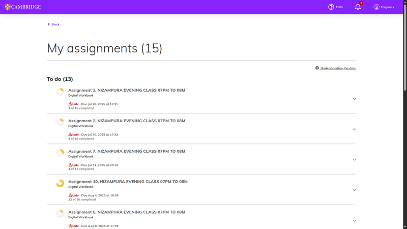 11. cambridge one my assignments tab — digital pack demo photos