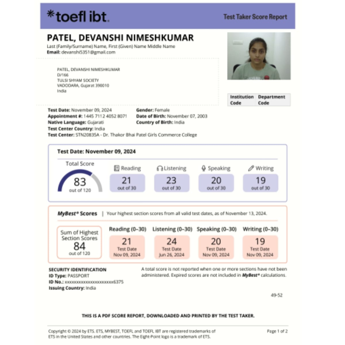 1 — toefl real scorecards photos
