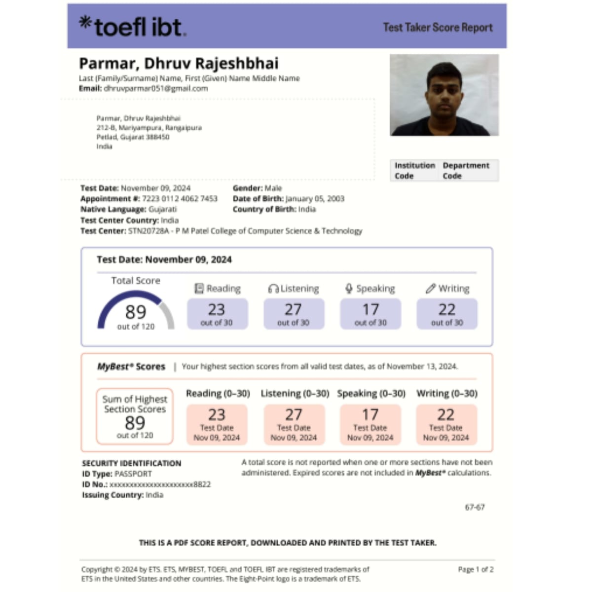 2 — toefl real scorecards photos