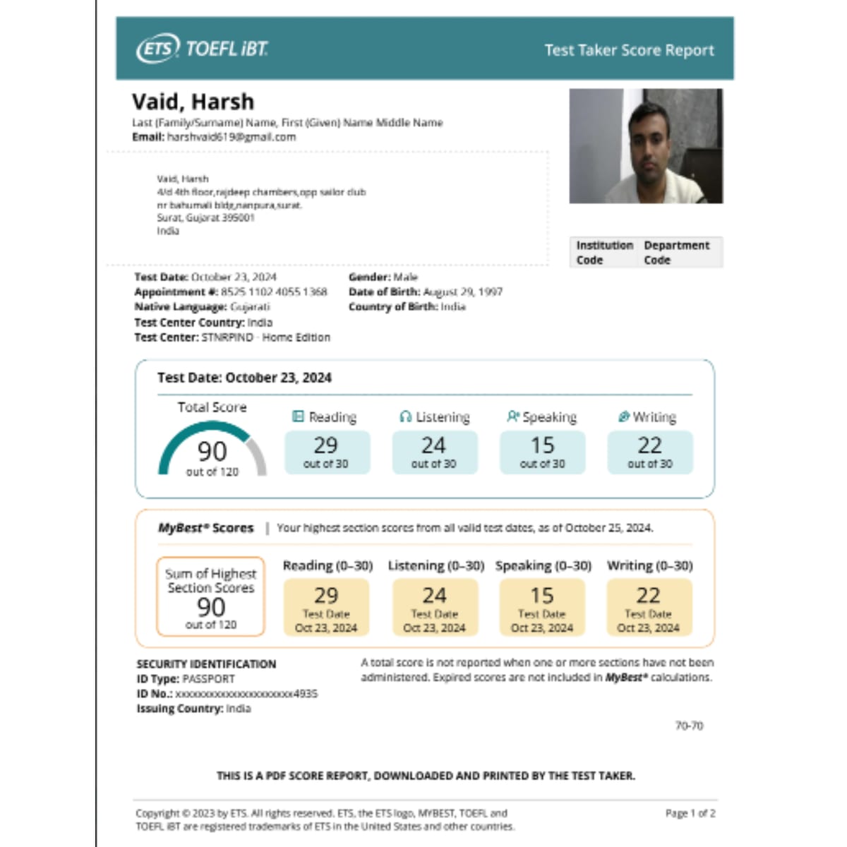 4 — toefl real scorecards photos