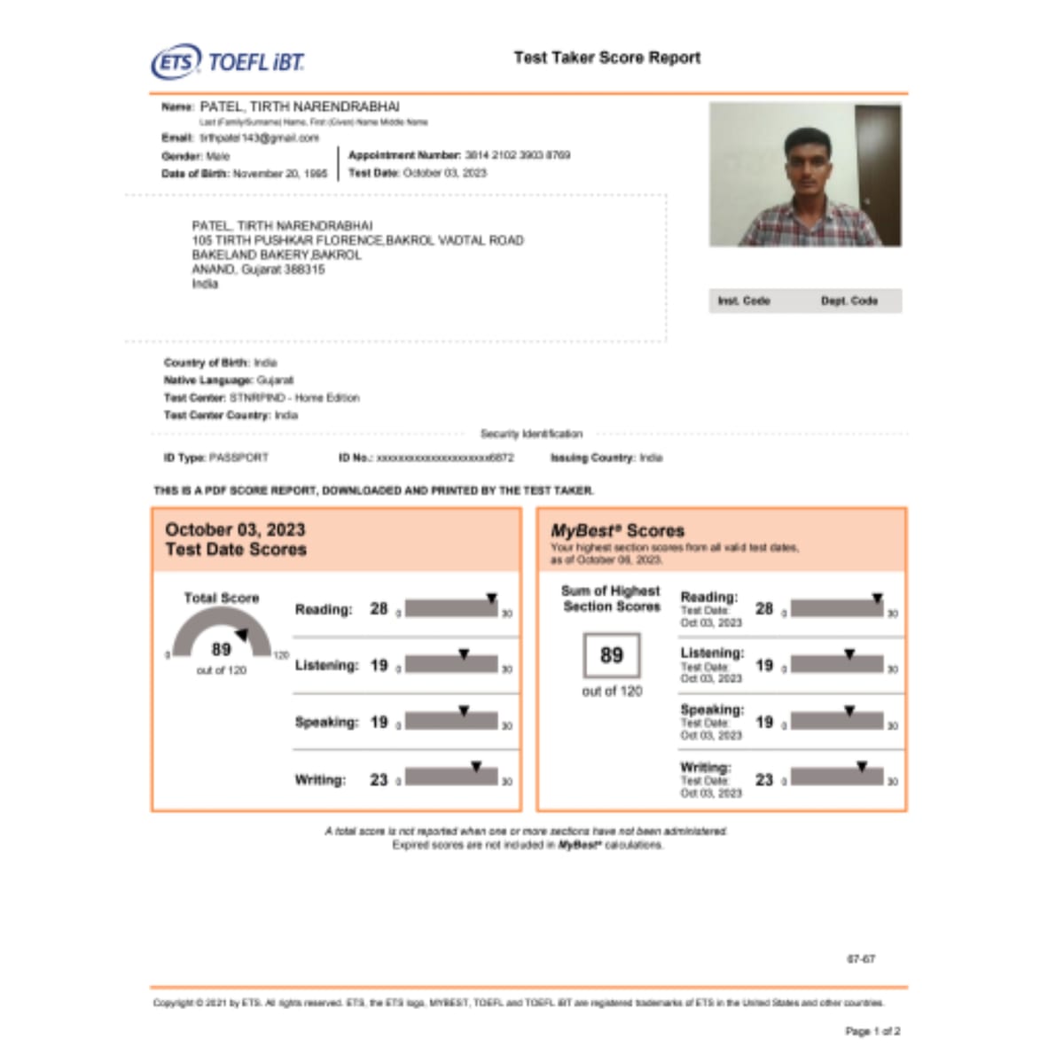 5 — toefl real scorecards photos