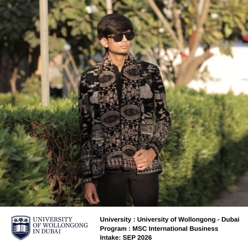 EEC student's UAE student visa approved — University of Wollongong in Dubai, MSc International Business, September 2026 intake