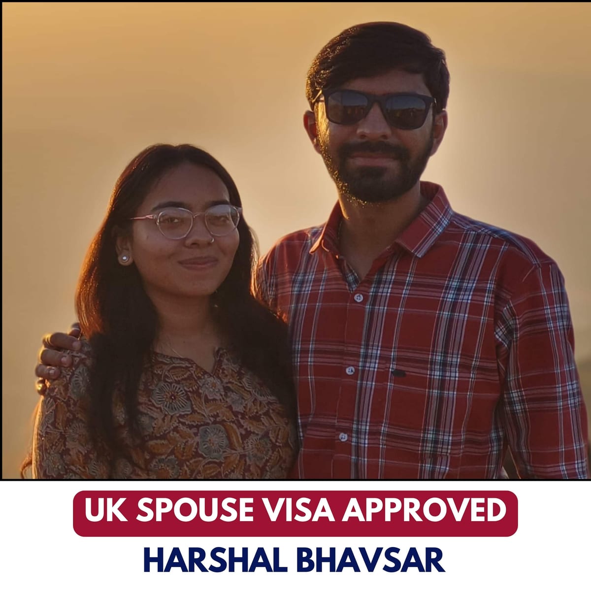 UK spouse visa approved for EEC applicant Harshal Bhavsar, pictured with their partner