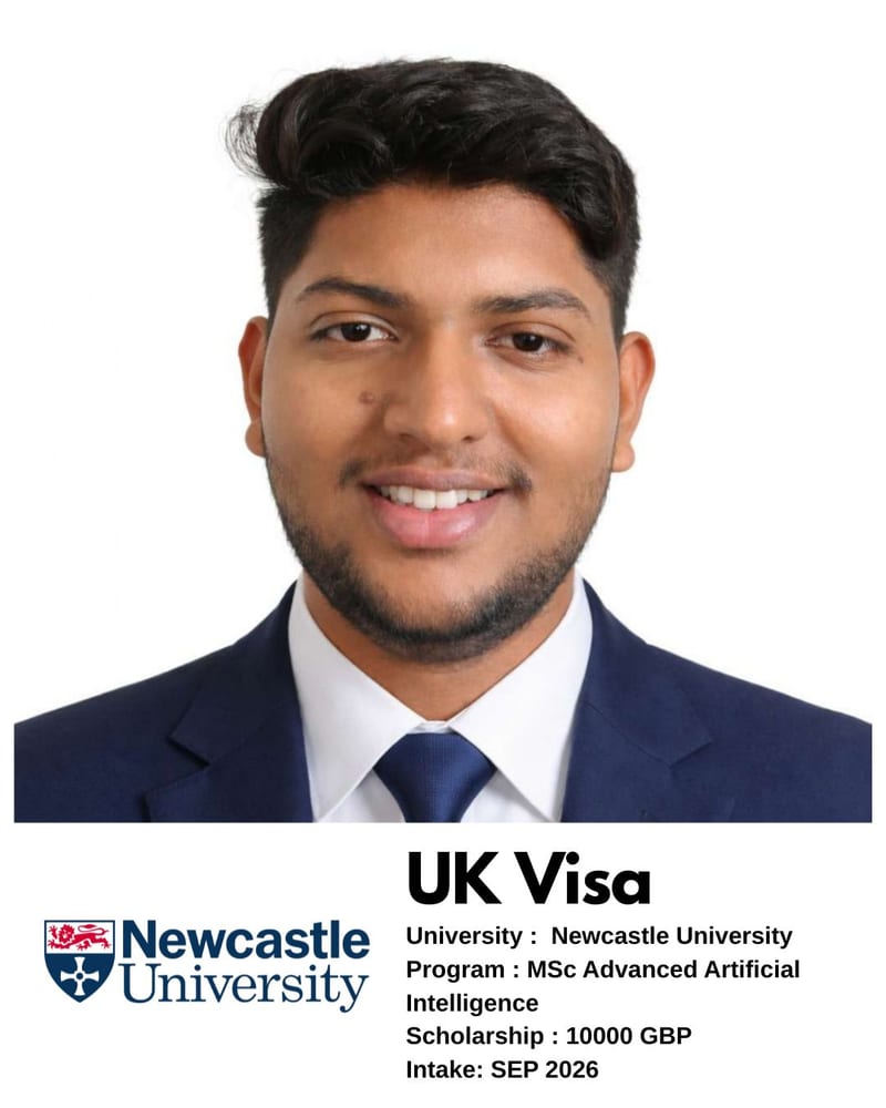 EEC student's UK student visa approved — Newcastle University, MSc Advanced Artificial Intelligence with a £10,000 scholarship, September 2026 intake