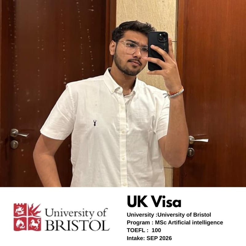 EEC student's UK student visa approved — University of Bristol, MSc Artificial Intelligence, TOEFL 100, September 2026 intake