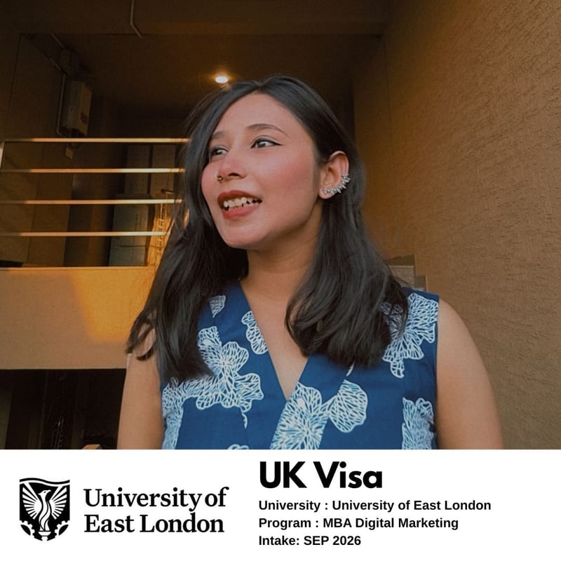 EEC student's UK student visa approved — University of East London, MBA Digital Marketing, September 2026 intake