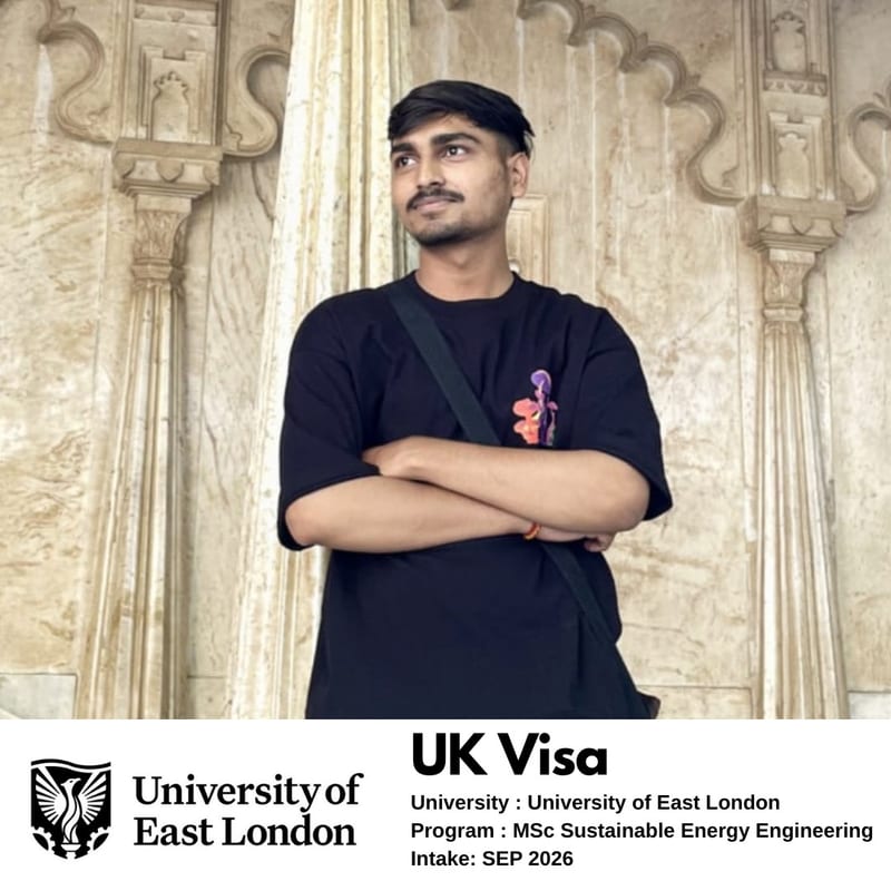 EEC student's UK student visa approved — University of East London, MSc Sustainable Energy Engineering, September 2026 intake