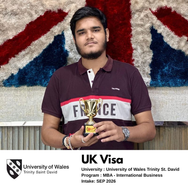 EEC student's UK student visa approved — University of Wales Trinity Saint David, MBA International Business, September 2026 intake