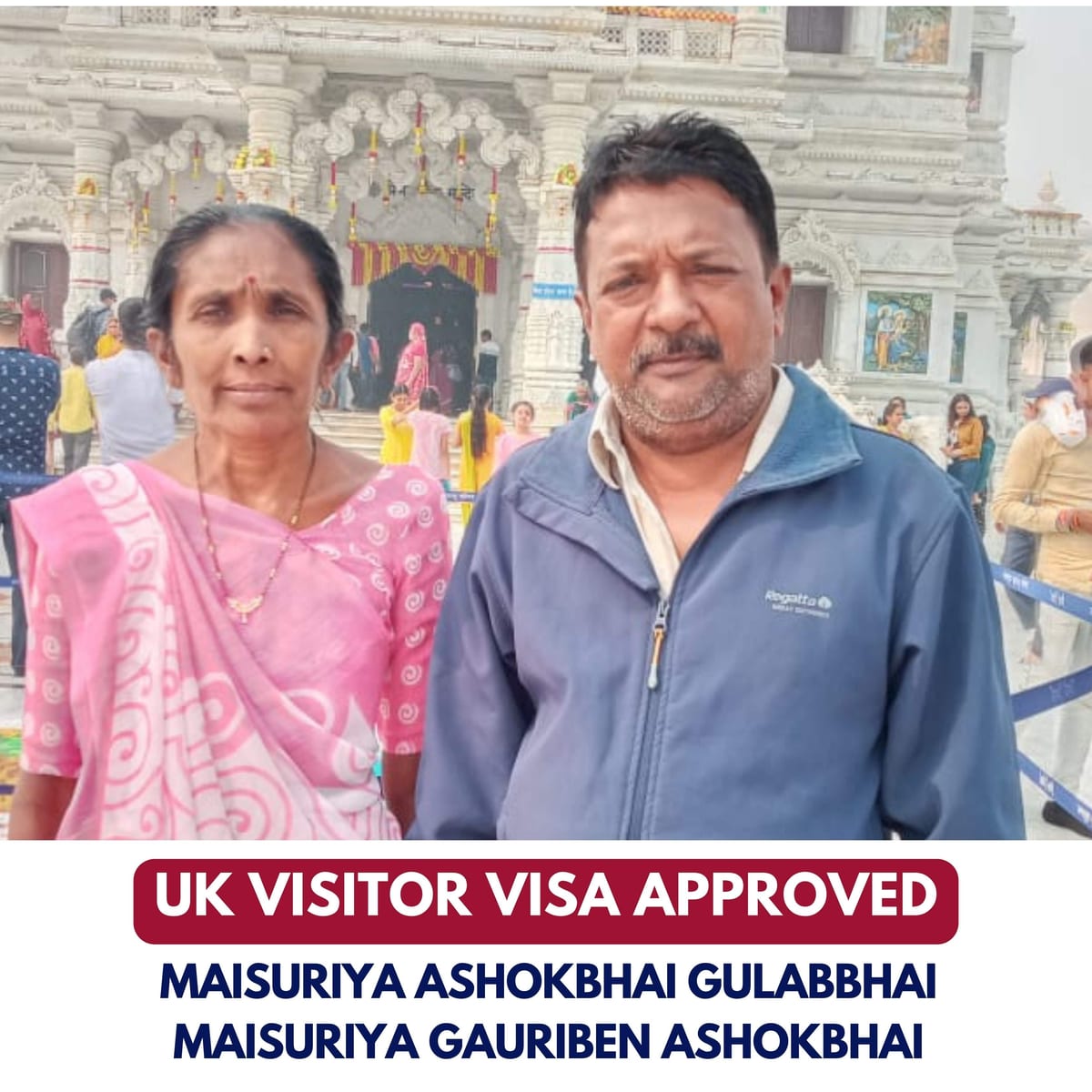 UK visitor visa approved for EEC applicants Ashokbhai Gulabbhai Maisuriya and Gauriben Ashokbhai Maisuriya