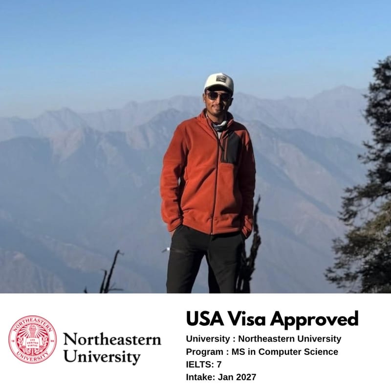 EEC student's USA student visa approved — Northeastern University, MS in Computer Science, IELTS 7, January 2027 intake