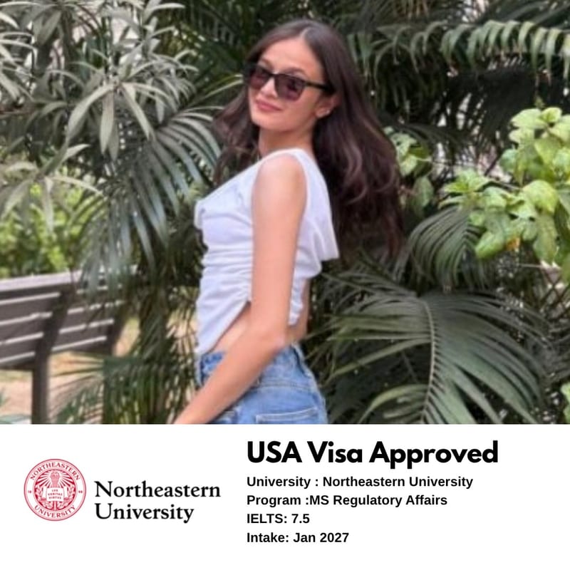 EEC student's USA student visa approved — Northeastern University, MS Regulatory Affairs, IELTS 7.5, January 2027 intake